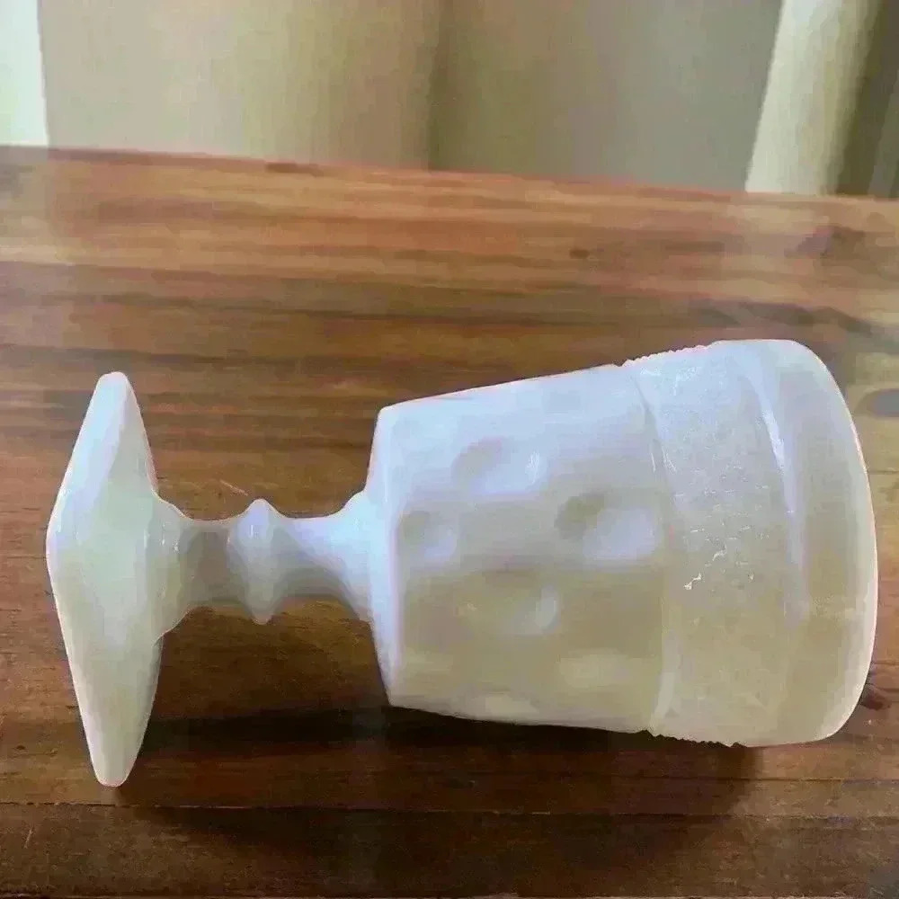 Vintage McKee Opal Milk Glass Pedestal Vase Pattern is Crosshatch & Dot Design - Picture 7 of 8